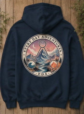 EDA Explorer Hoodie in navy with Every Day Adventures back logo