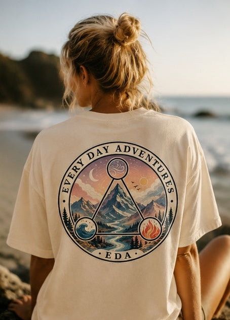 EDA heavy cotton T-shirt in sand with large Every Day Adventures back logo
